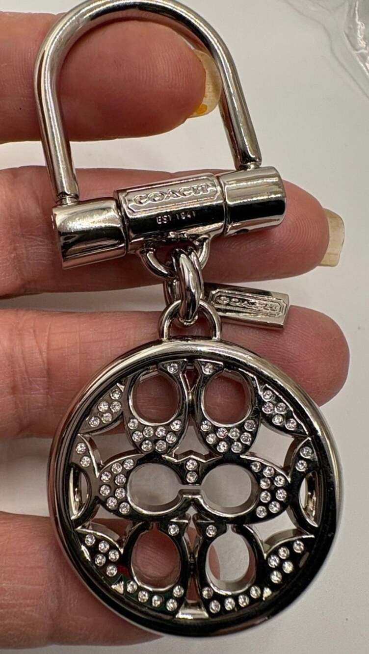 Coach Silver Pave Crystals OP Art Signature C's Bag Charm Keychain Fob 69939